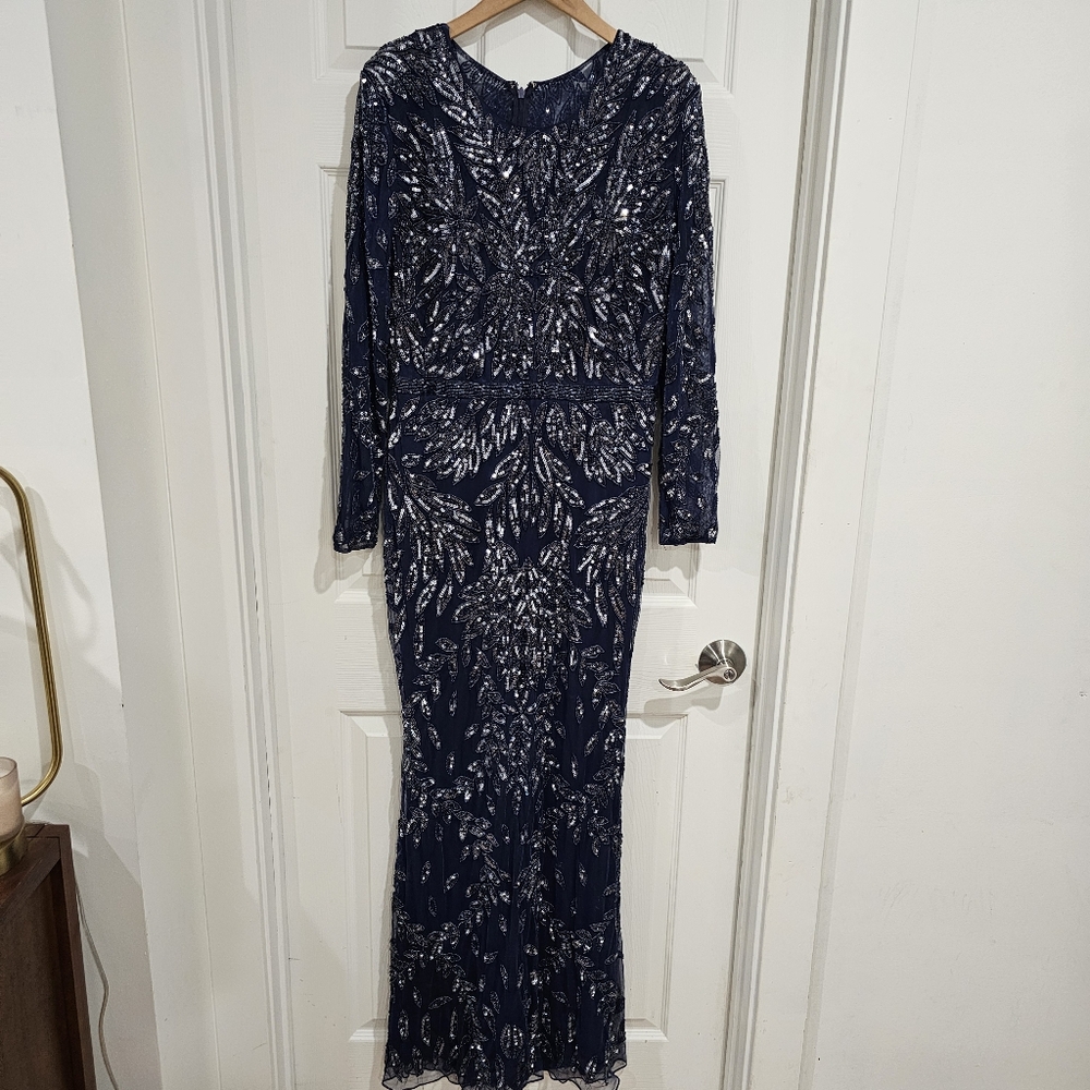 Mac Duggal 6023 Foliage Beaded Sheath Evening Gown - Picture 2 of 8